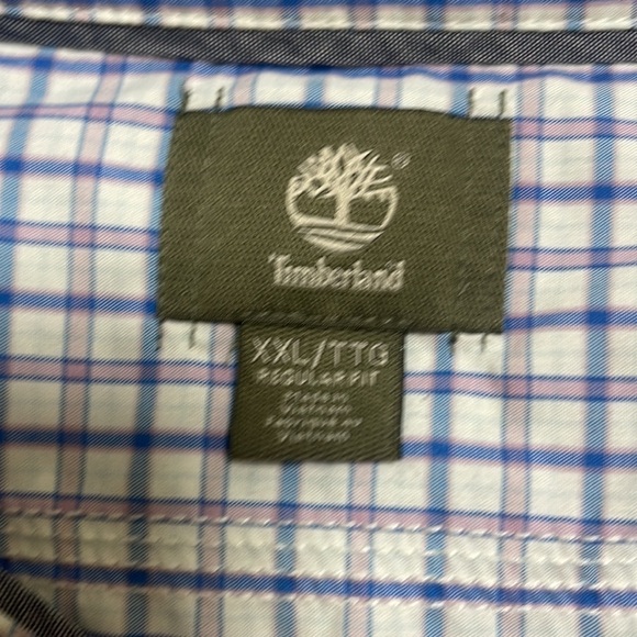 Timberland Blue Plaid Button Down Short Sleeve Shirt Size XXL - Picture 3 of 5